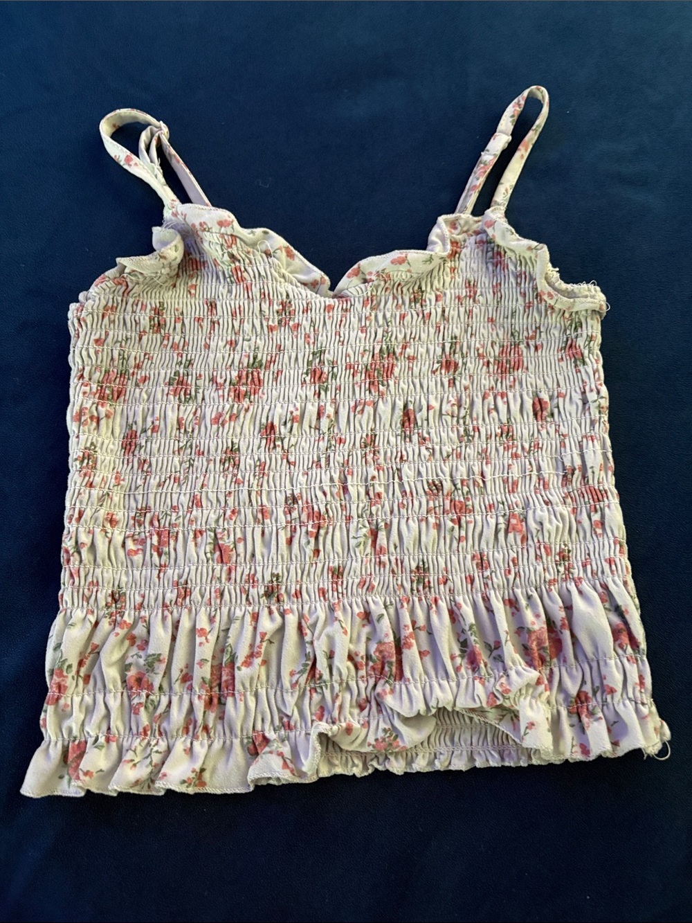 Forever 21 White Floral Smocked Cami with Pink Rose Print
